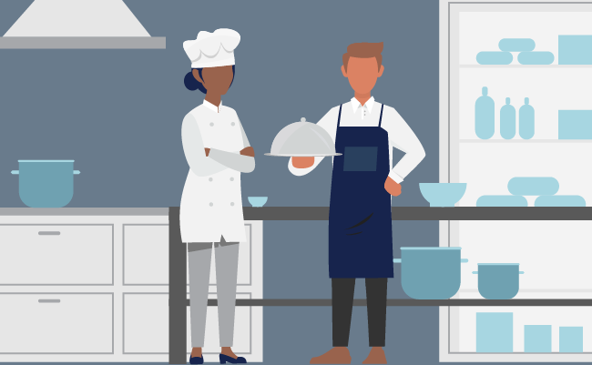 illustration of a cook and a catering assistant