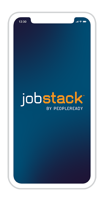 Image of a mobile phone with the JobStack logo on it.